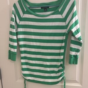 Ralph Lauren Green and White Striped Long Sleeve Top